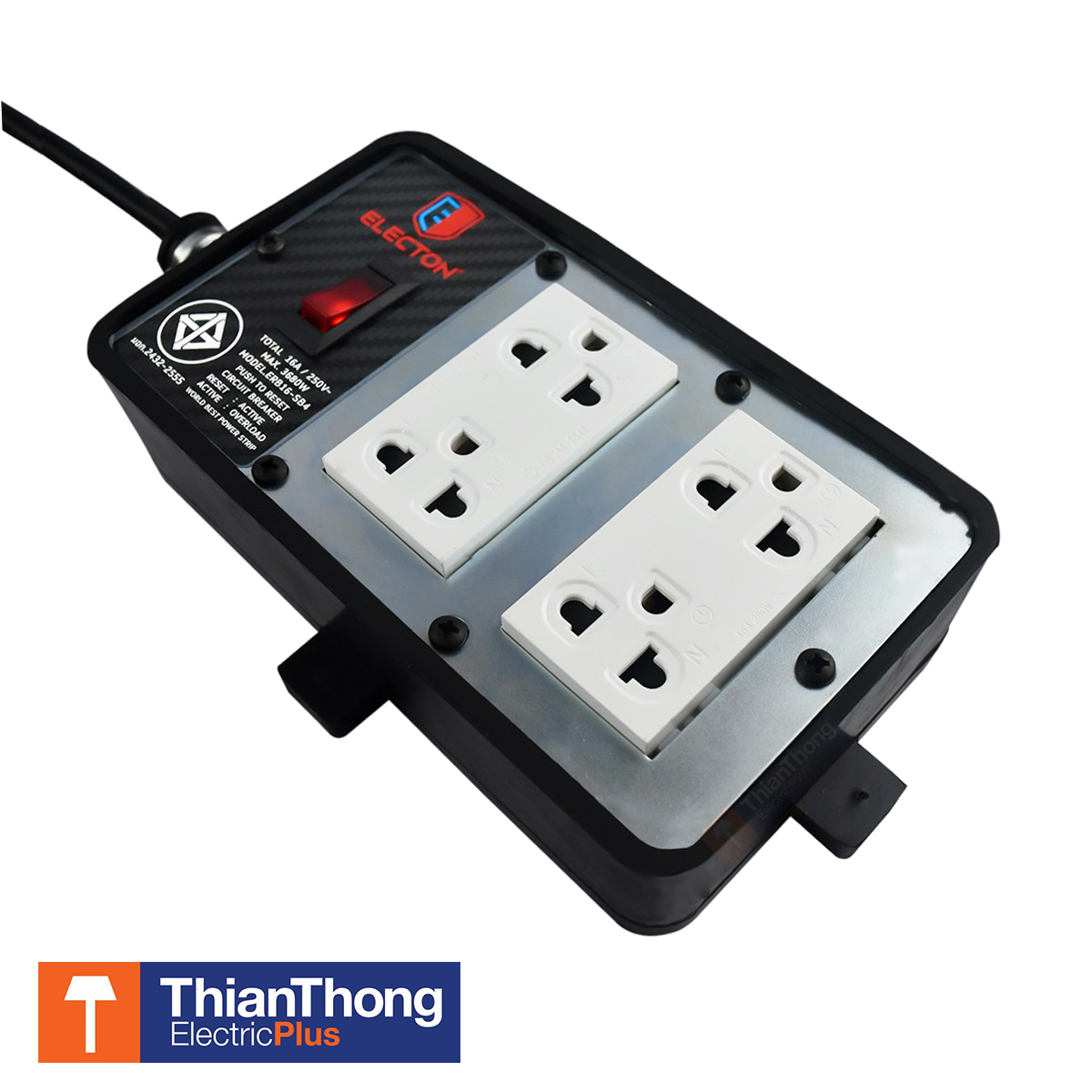 Electon ปลั๊กยางทนไฟ 4 ช่อง 1 สวิตช์ สายยาว 5 เมตร อิเล็คตัน ERB16-SB4 Max.3680W