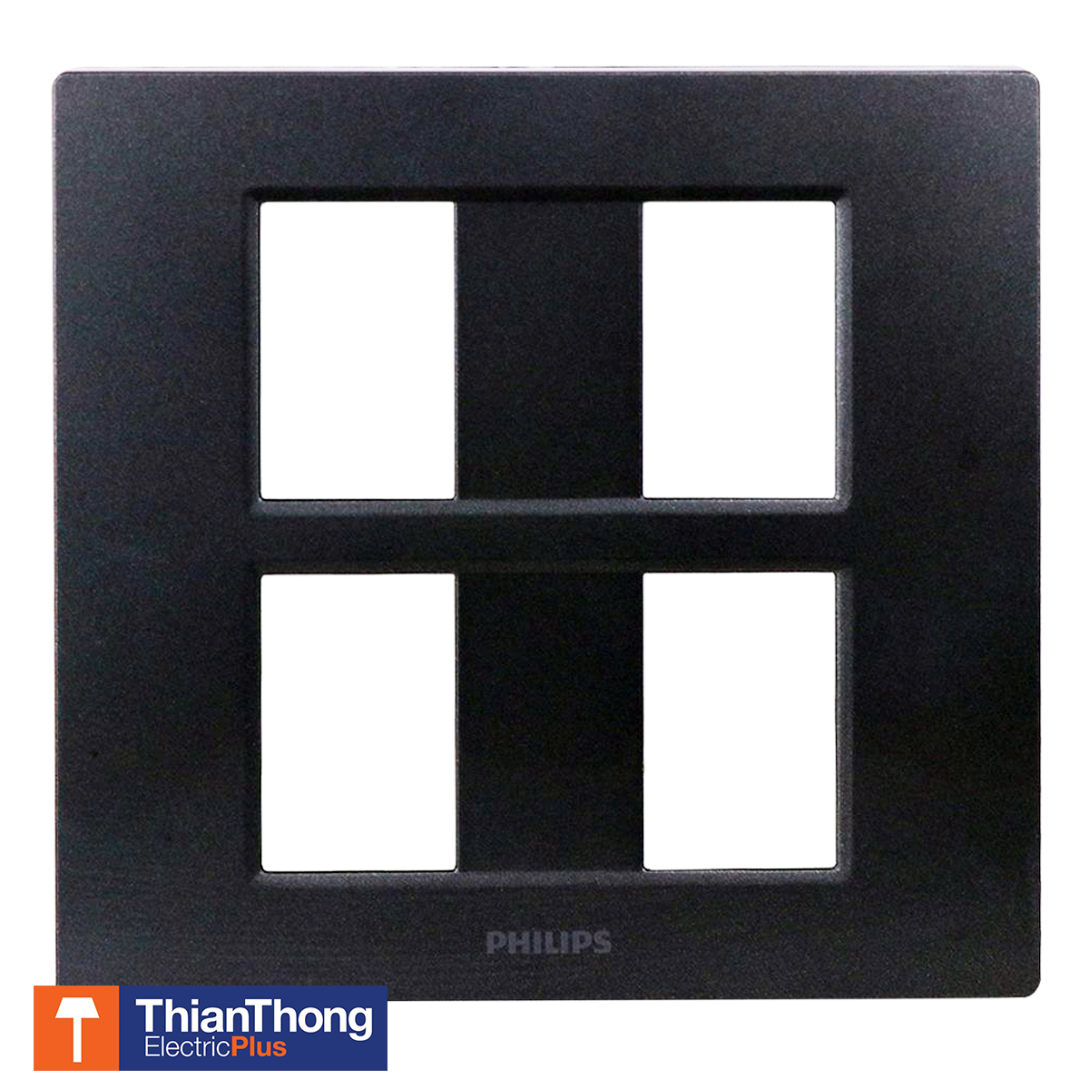 Philips หน้ากาก ฝา 4 ช่อง ฟิลิปส์ รุ่นลีฟ LeafStyle 4M Cover Black สีดำ 