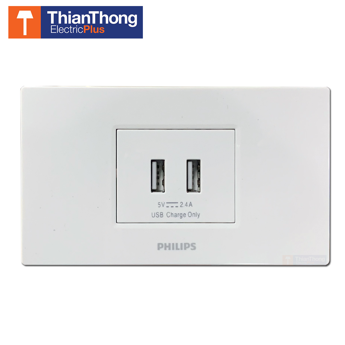 Philips ชุดพร้อมใช้ USB 5V 2.4A พร้อมหน้ากากและกล่องลอย ฟิลิปส์ LeafStyle USB set with Wall Box