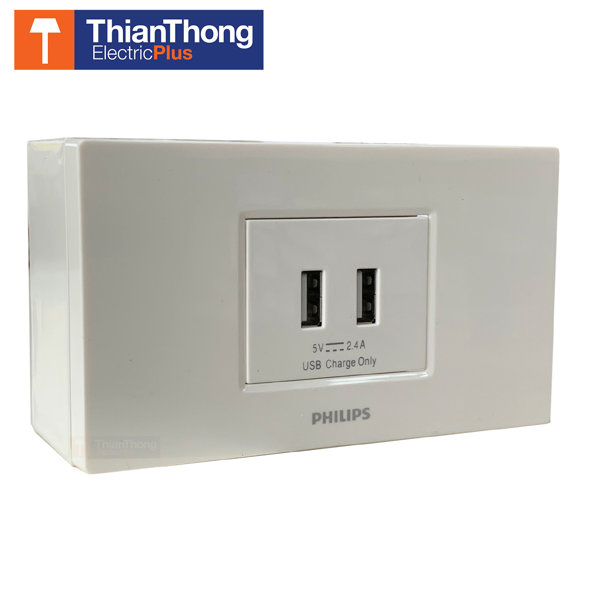 Philips ชุดพร้อมใช้ USB 5V 2.4A พร้อมหน้ากากและกล่องลอย ฟิลิปส์ LeafStyle USB set with Wall Box