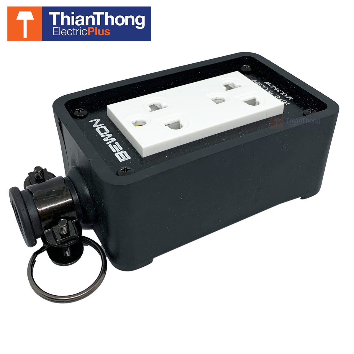 ฺBewon บล็อกยาง 2x4 พร้อมปลั๊กกราวด์คู่แบบมีม่าน บีวัน Rubber socket 2x4