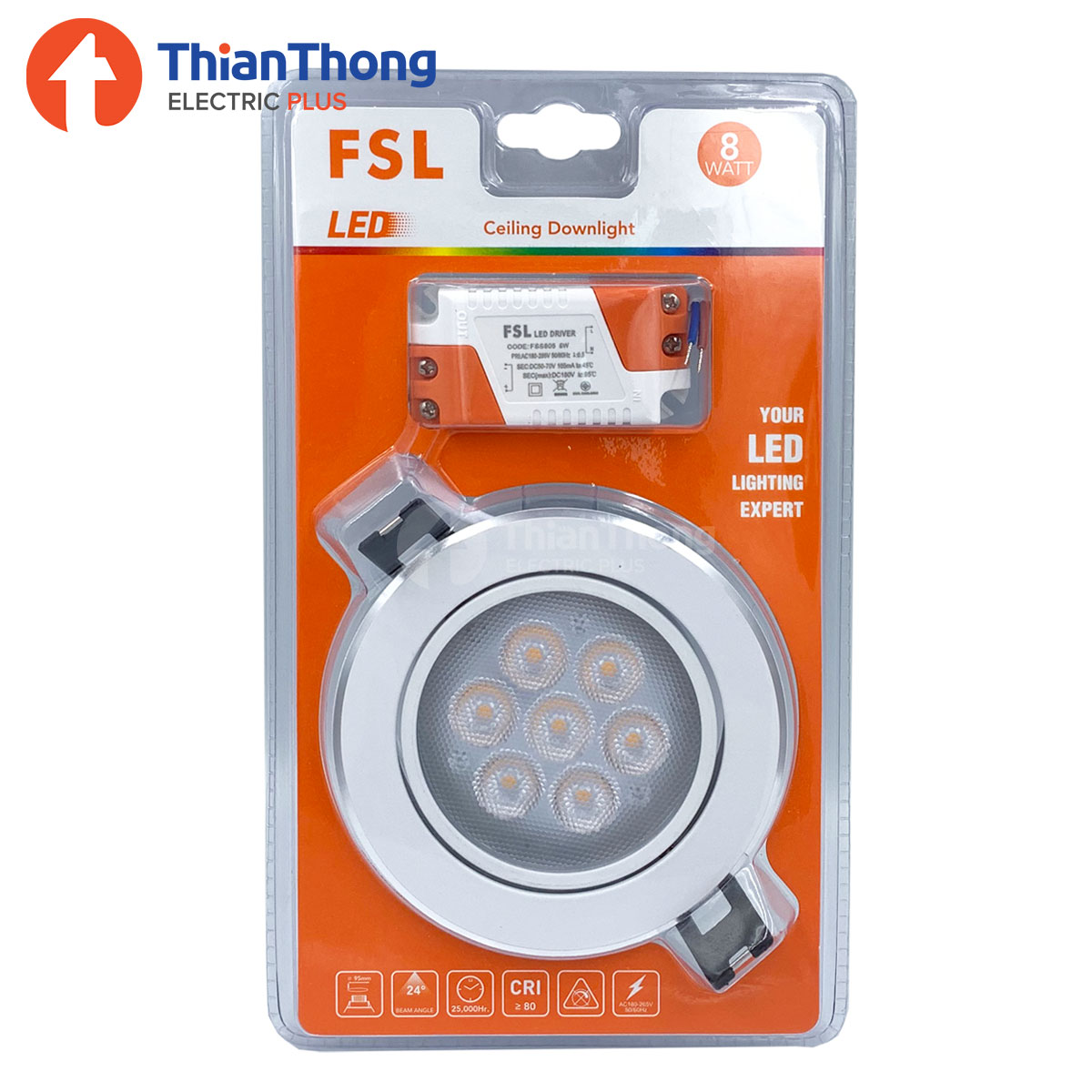 FSL โคมไฟดาวน์ไลท์ ปรับหน้าโคมได้ เอฟเอสแอล Downlight LED 8W FSL-DL-8W