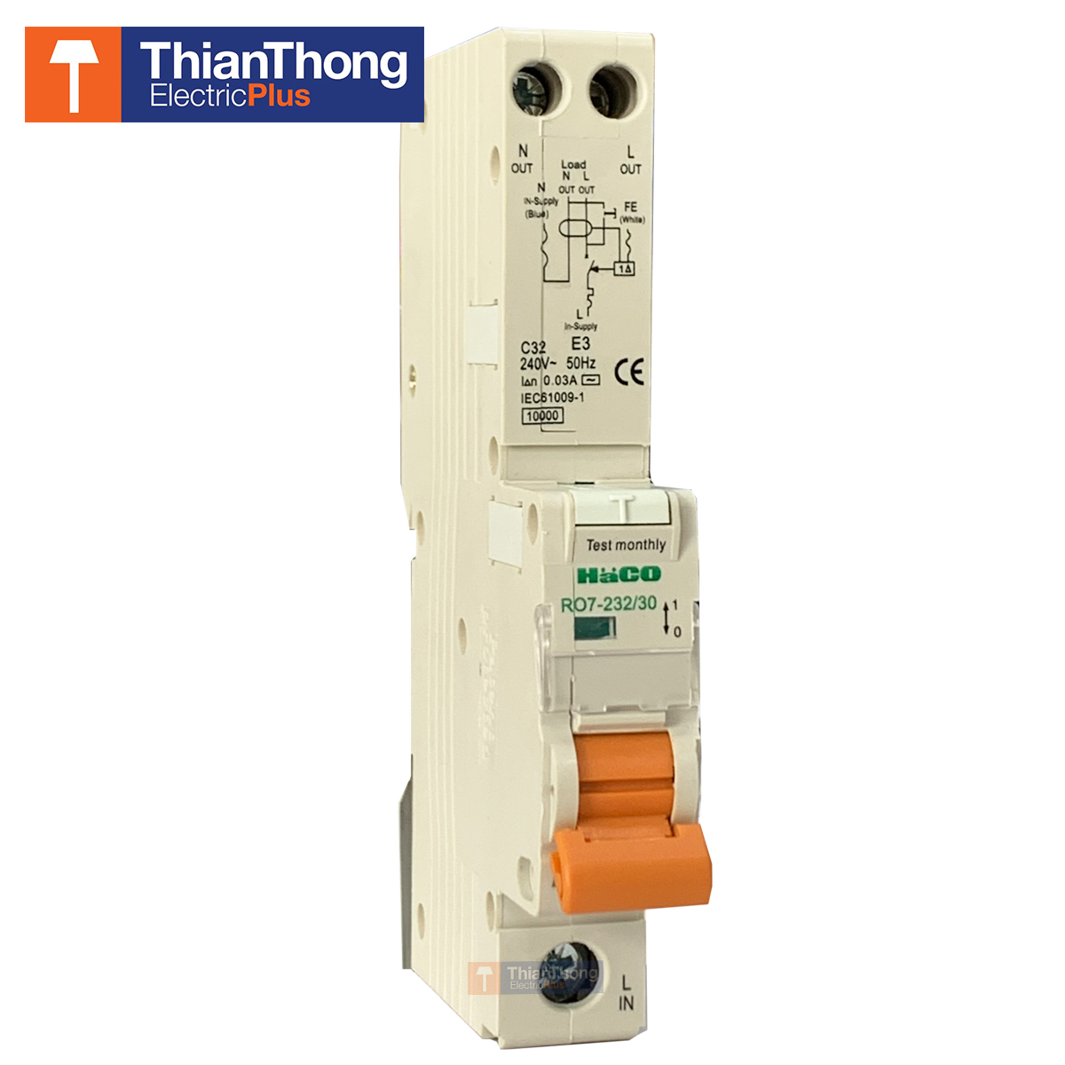 HACO ป้องกันไฟช็อต ไฟเกิน ไฟดูด/ไฟรั่ว ฮาโก้  Residual Current Circuit Breaker with Overcurrent Protection (RCBO) R07