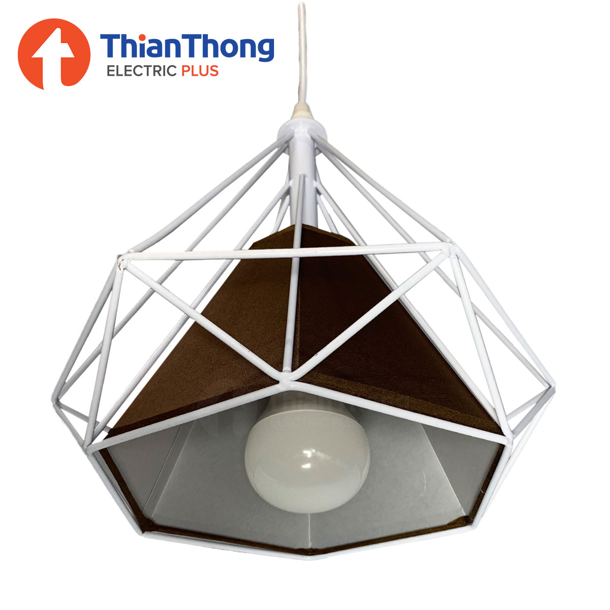 Lighting Plus โคมไฟห้อย ทรงเพชร สีขาว ผ้าน้ำตาล Pendant Lamp White TT-WBR-10