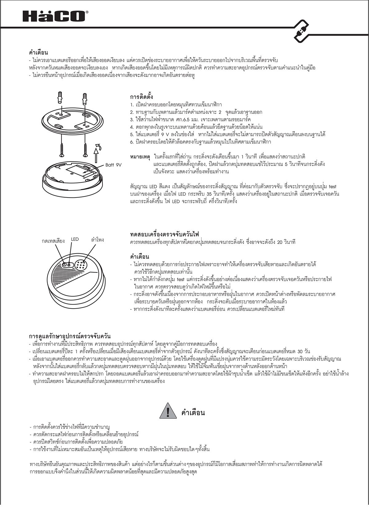Haco อุปกรณ์ตรวจจับควัน สีขาว ฮาโก้  Smoke alarm IP20 LX-SO-729