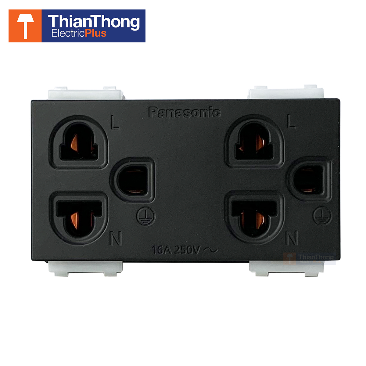Panasonic เต้ารับคู่มีกราวด์ พานาโซนิค รุ่น อินนิชิโอ Grounding Duplex universal receptacle 2P+G 16A 250V INITIO WEGN15929B สีดำ