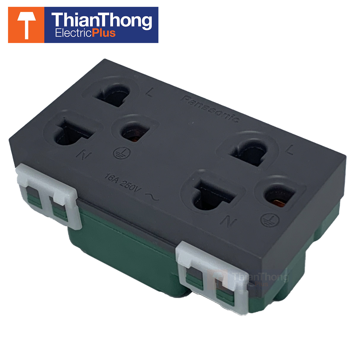 Panasonic เต้ารับคู่มีกราวด์ พานาโซนิค รุ่น อินนิชิโอ Grounding Duplex universal receptacle 2P+G 16A 250V INITIO WEGN15929H สีเทา