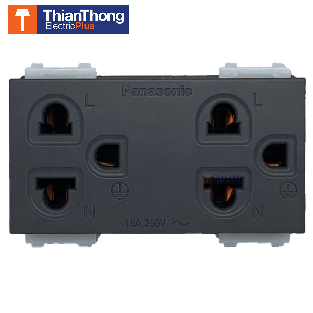 Panasonic เต้ารับคู่มีกราวด์ พานาโซนิค รุ่น อินนิชิโอ Grounding Duplex universal receptacle 2P+G 16A 250V INITIO WEGN15929H สีเทา