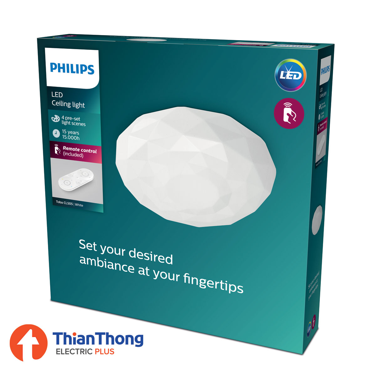 Philips โคมไฟเพดานกลม ปรับแสงได้ พร้อมรีโมทควบคุม ฟิลิปส์ LED Ceiling Light CL505 AIO Diamond 23W