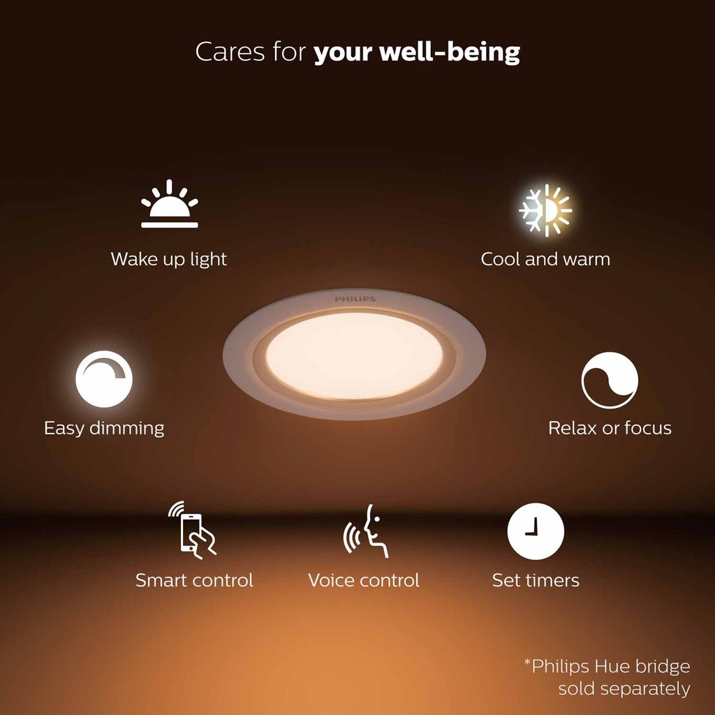 Philips Hue โคมไฟดาวน์ไลท์อัจฉริยะ ปรับแสงขาว - วอร์ม ฟิลิปส์ ฮิว White Ambiance LED Downlight 5 นิ้ว 7W
