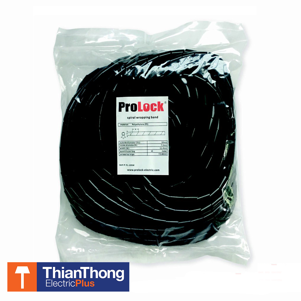 Prolock ไส้ไก่พันสายไฟ โปรล๊อก Spiral Wrapping Band ขนาด 10 มม. ยาว 10 เมตร