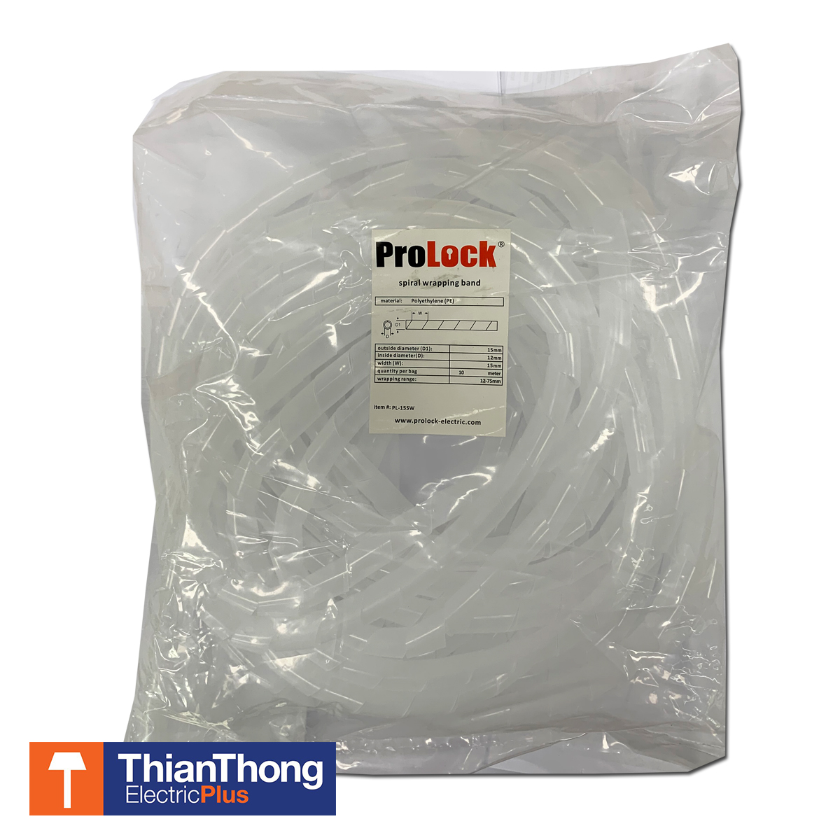 Prolock ไส้ไก่พันสายไฟ โปรล๊อก Spiral Wrapping Band ขนาด 15 มม. ยาว 10 เมตร