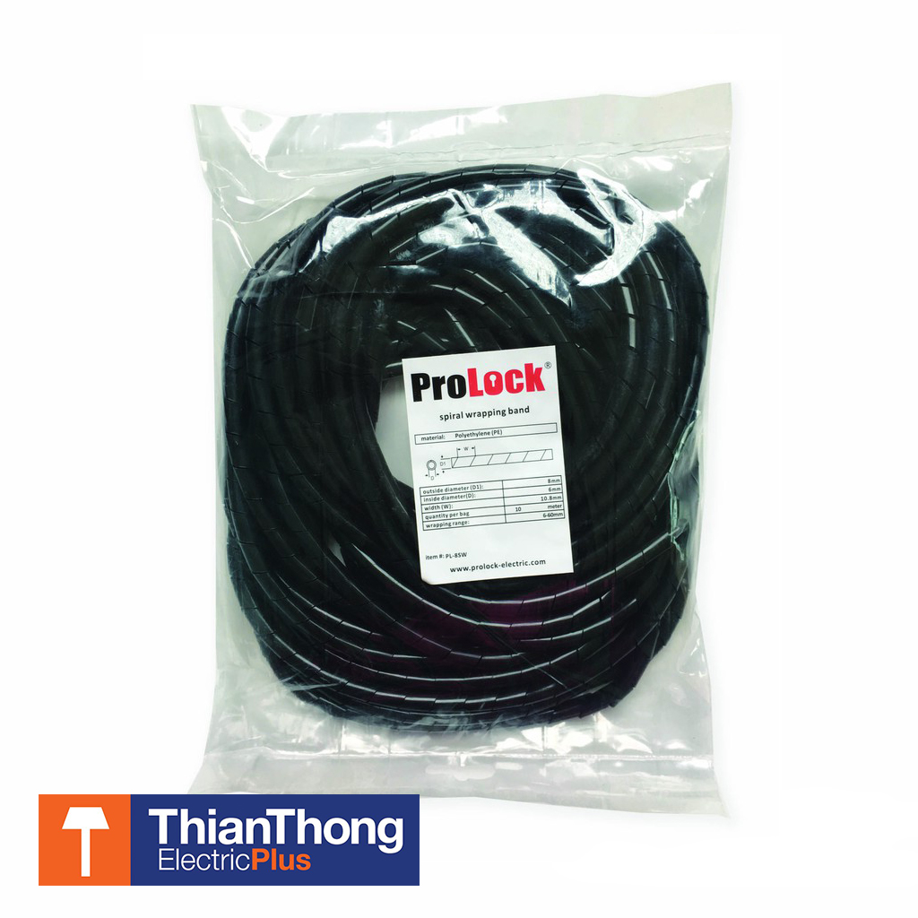 Prolock ไส้ไก่พันสายไฟ โปรล๊อก Spiral Wrapping Band ขนาด 8 มม. ยาว 10 เมตร