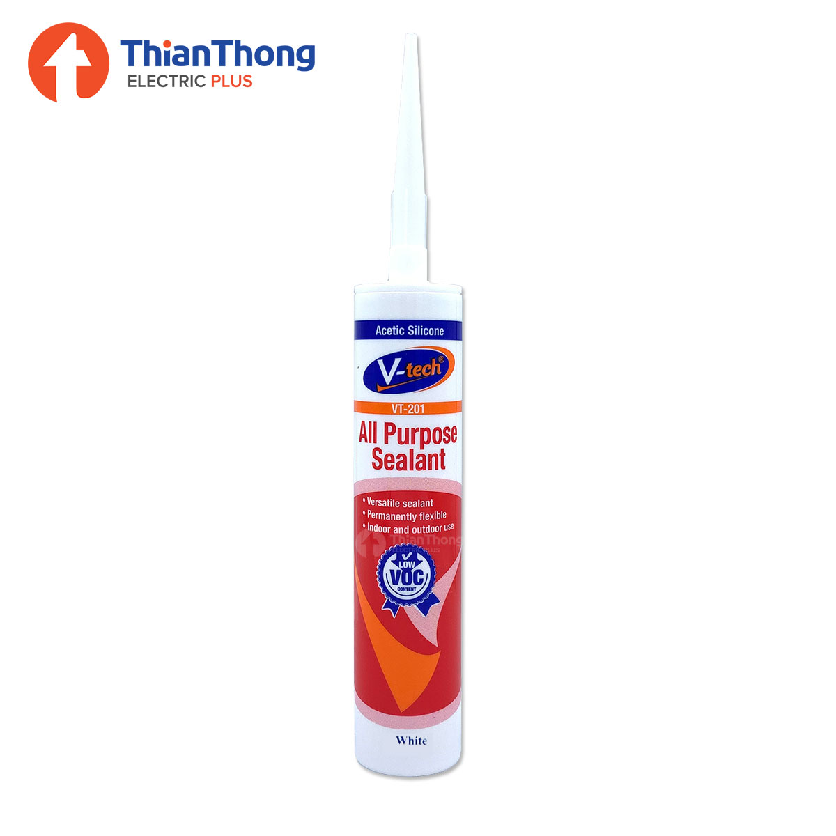 V-TECH ซิลิโคนขาว รุ่นมาตราฐาน วีเทค Acetic Silicone Sealant Clear VT-201W สีขาว