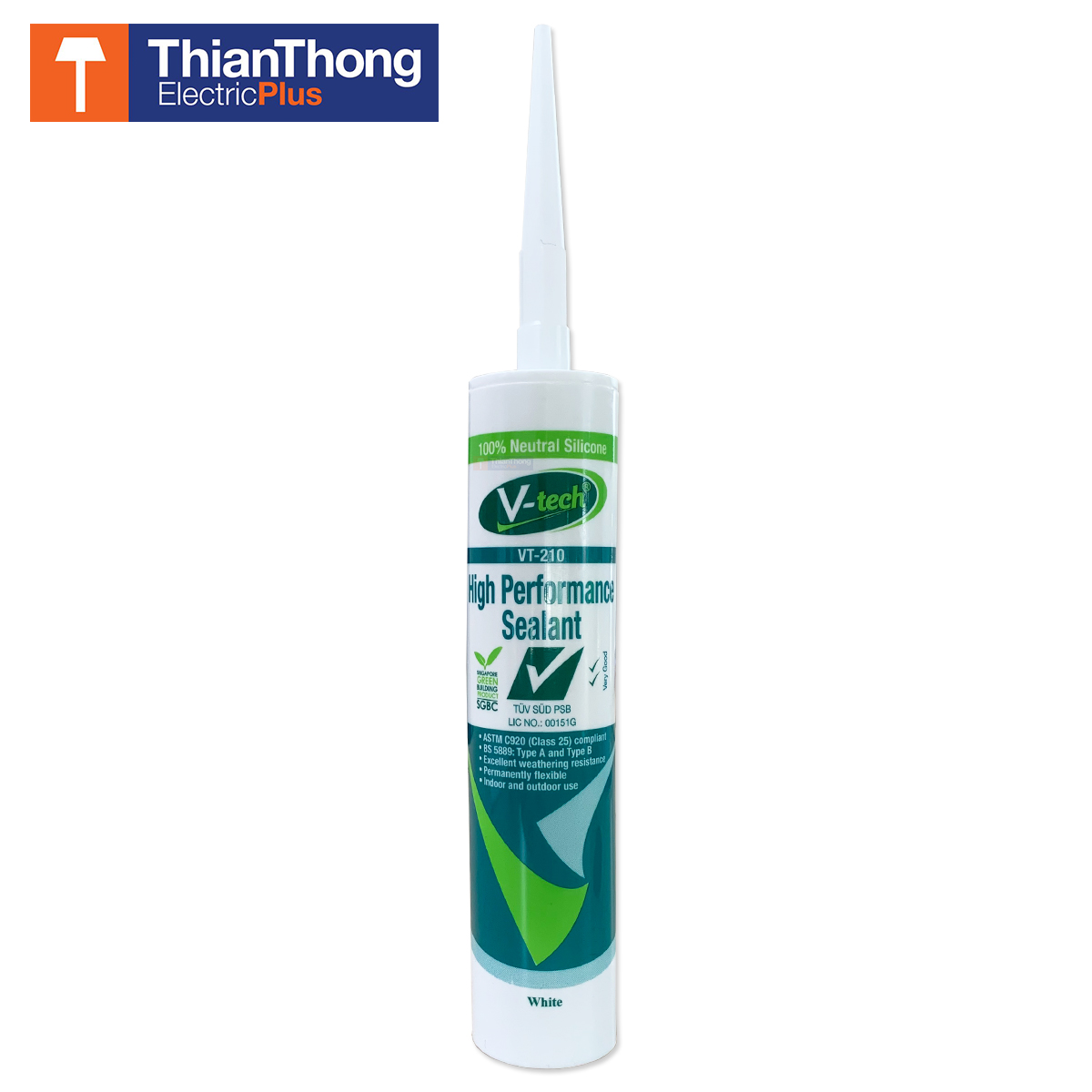 V-TECH ซิลิโคนแบบไม่มีกรด วีเทค Hi-Performance Silicone Sealant VT-210 W สีขาว