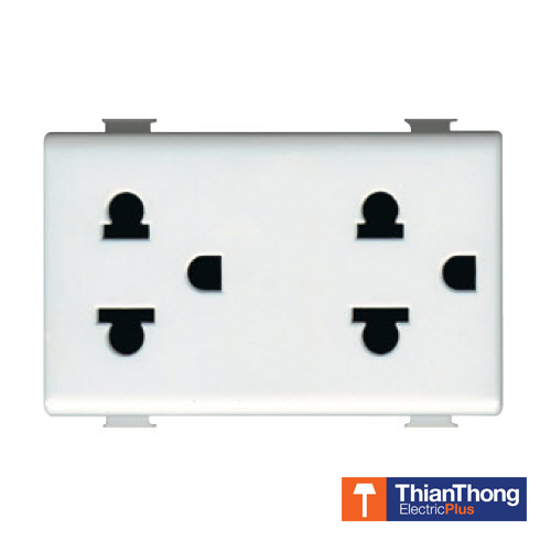 Bticino เต้ารับไฟฟ้าคู่ 3P บิทิชิโน ขากลม+ขาแบน+สายดิน ขนาด 3 ช่อง มีม่านนิรภัย Duplex Socket 3P 3 Module AM5025D with safety shutter