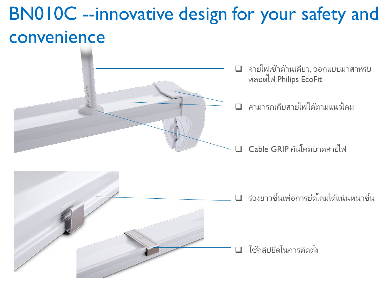 Philips ชุดรางนีออน LED รุ่น อีโคเซต ฟิลิปส์ Essential LEDtube Batten 16W ยาว1200 mm Cool Day Light (6500k) BN010C