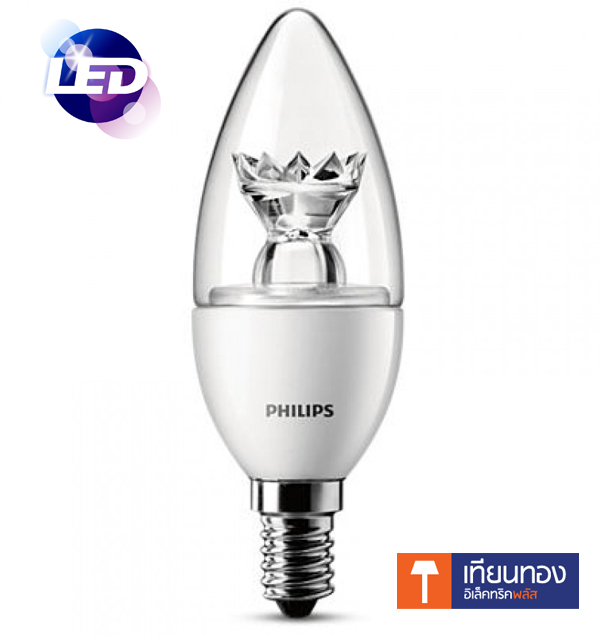 Philips หลอดจำปาใส ฟิลิปส์ LED Bulb Candle ขั้ว E14 3.5W Warm White Dimmable หรี่ไฟได้