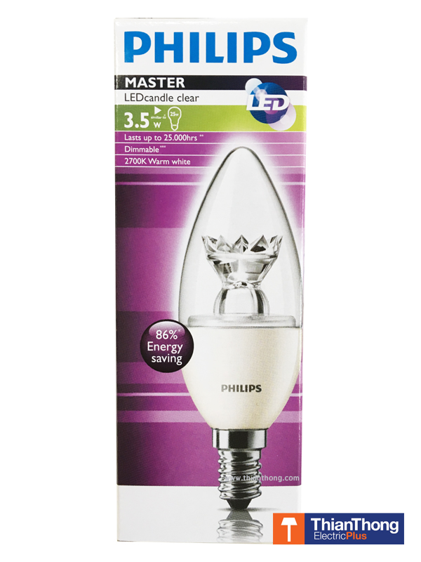 Philips หลอดจำปาใส ฟิลิปส์ LED Bulb Candle ขั้ว E14 3.5W Warm White Dimmable หรี่ไฟได้